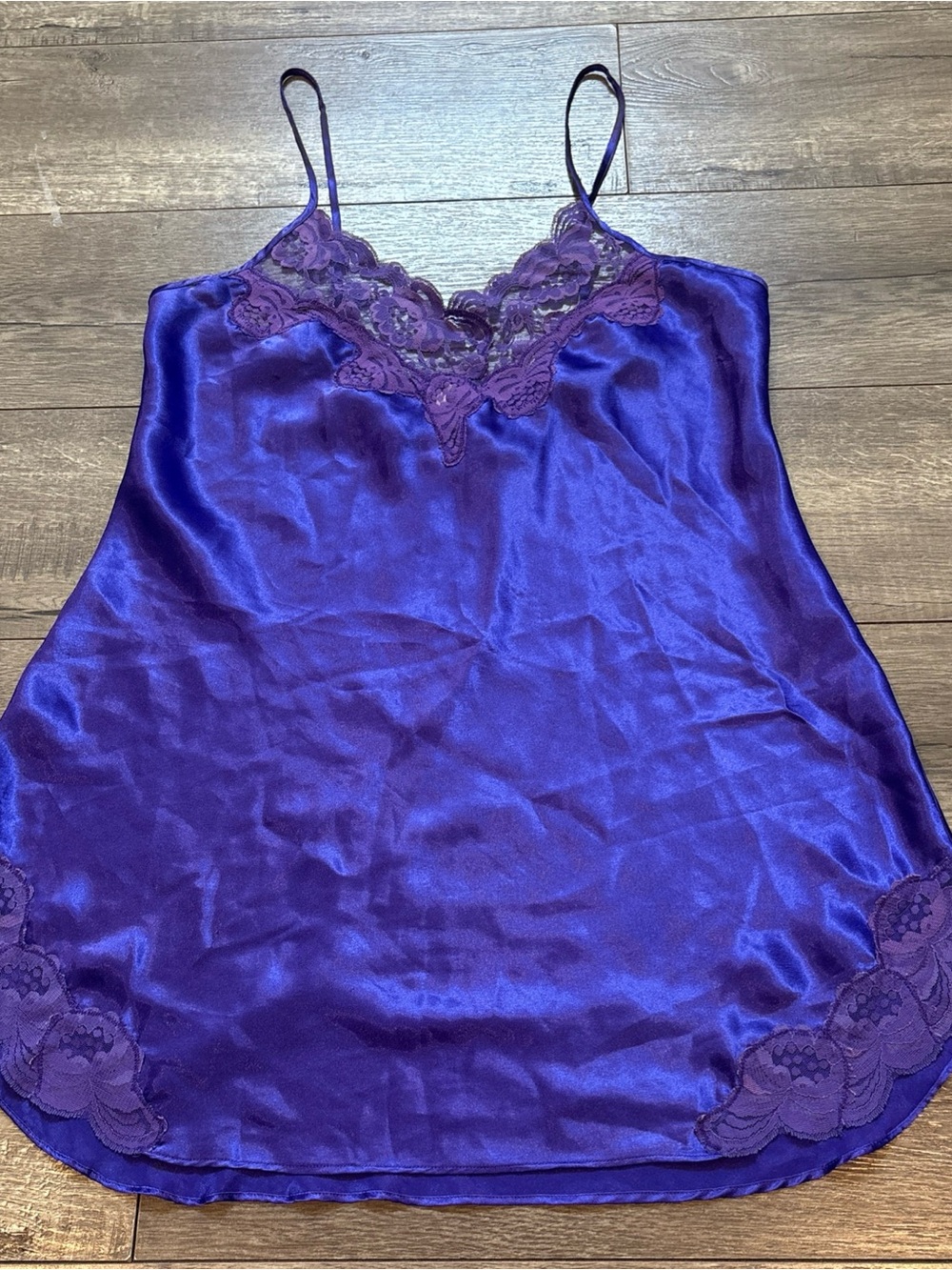 90’s Gold Label Victorias Secret Purple Lace Trim Slip Dress Nightgown Sz M